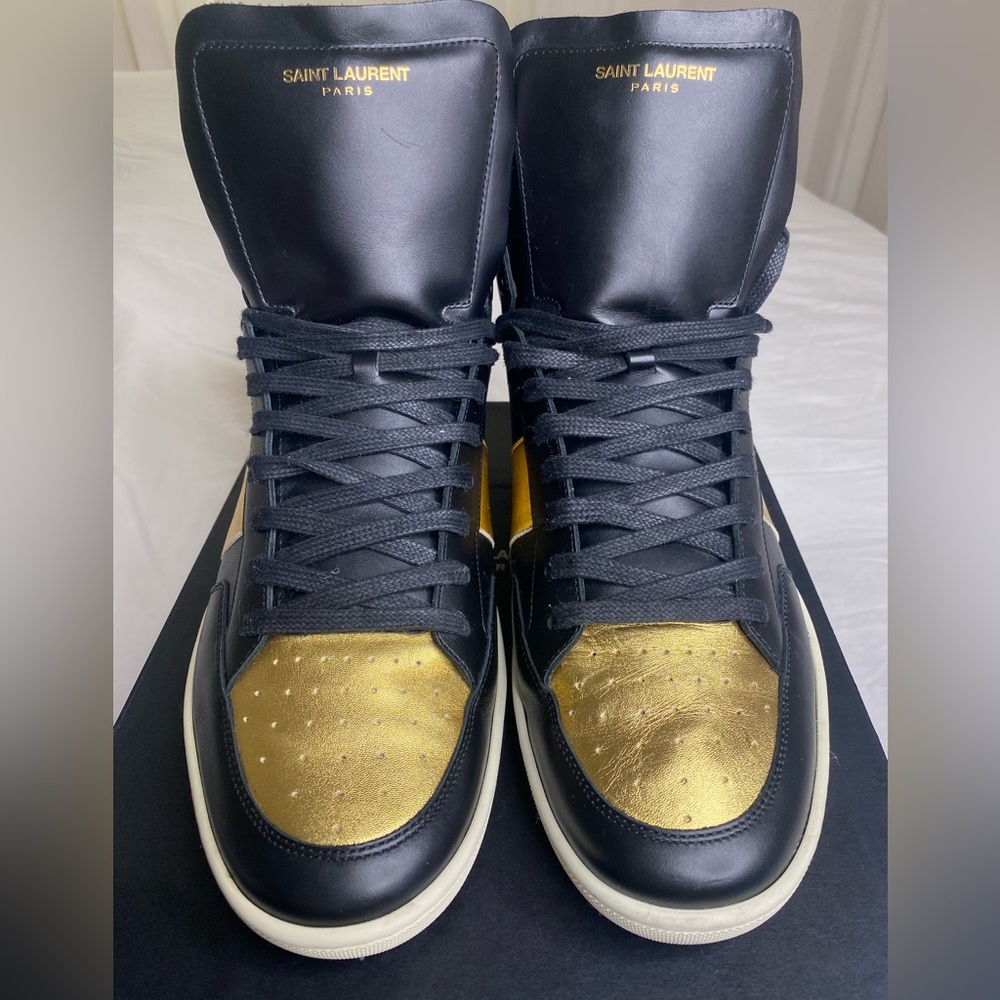 Saint Laurent SL 10h Black Gold High Top Trainer Sneaker Court EU 46 US 13 - Picture 13 of 16